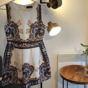 Beautiful Danity white dress with blue and gold